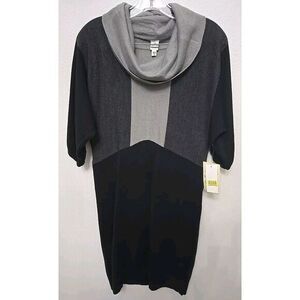 Sangria Dress Colorblock Cowl Neck Knitted Sheath Dress‎ Small Black Gray